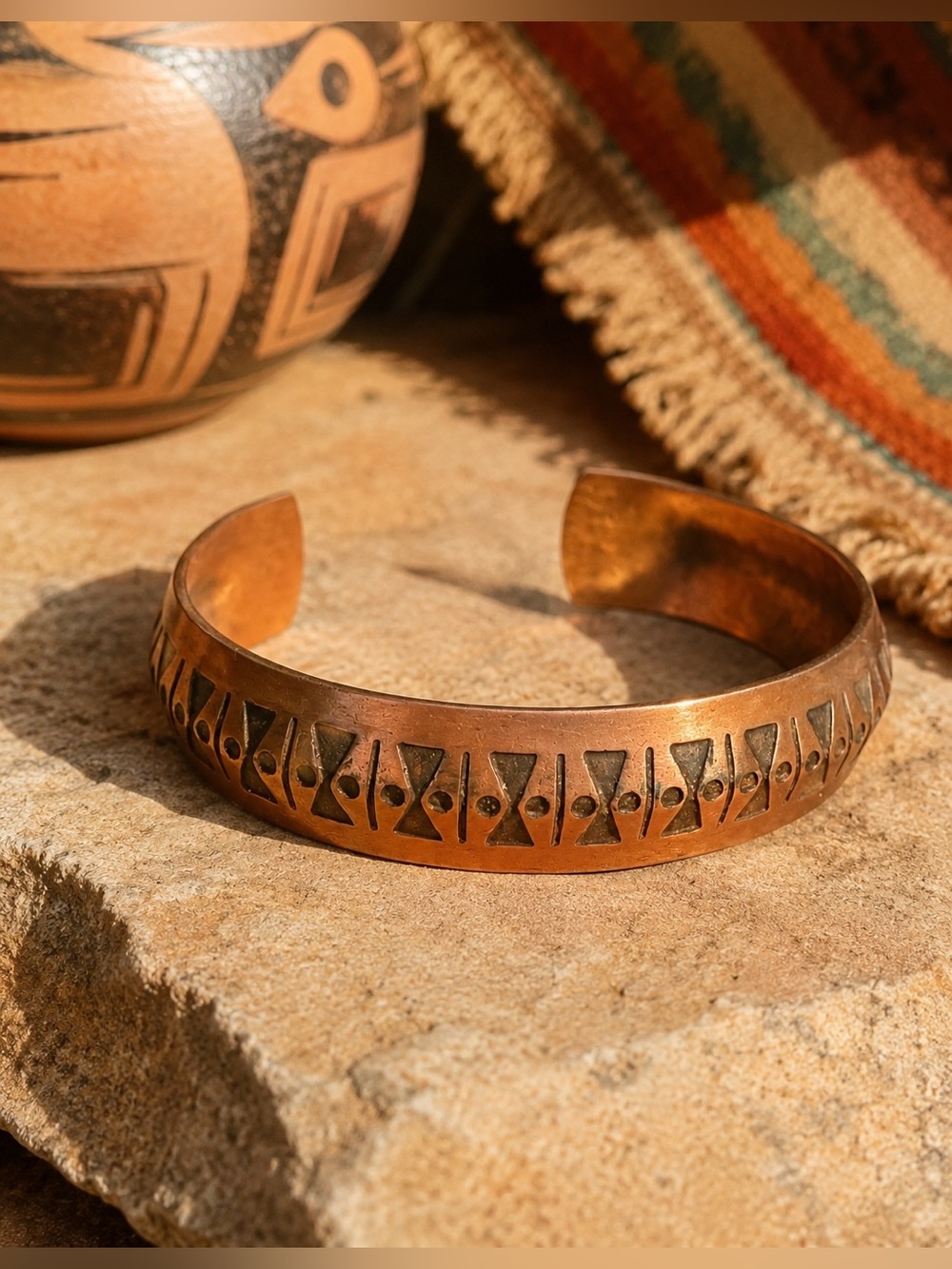 Vintage 1970s Coppercraft Guild Cuff Bracelet Boho Copper Tribal Southwestern